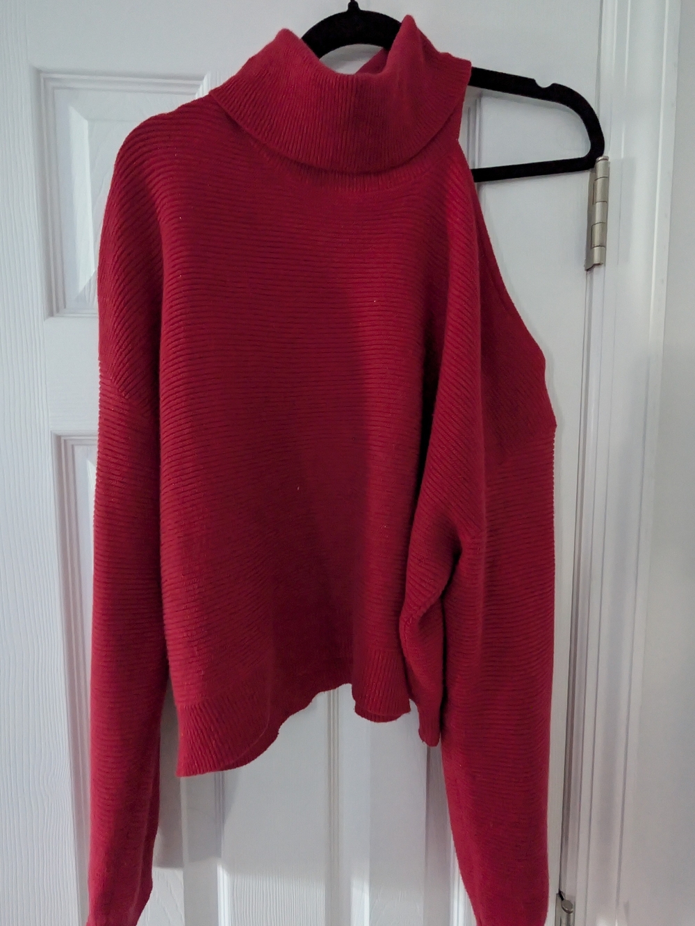 BCBGeneration Glitter Red Cold-Shoulder Turtleneck Sweater Boxy Women's L